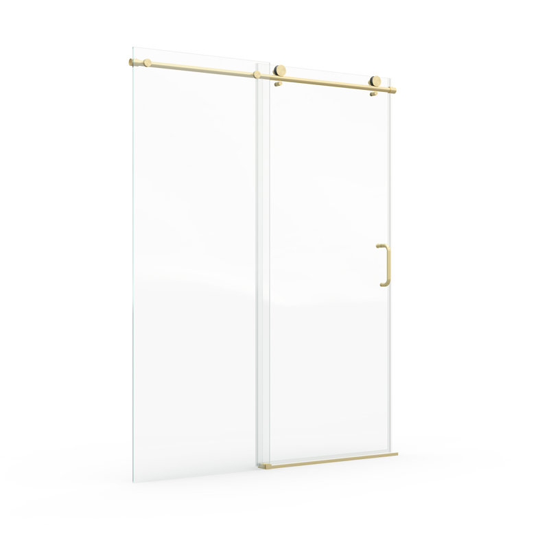 Porte de douche coulissante simple en verre trempé de 6 mm, l 56 po à 60 po x H 76 po, réglable pour des ouvertures de 56 po à 60 po, or brossé, verre lisse de 6 mm à mouvement 1/4 po, pour sécher le plancher