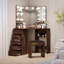 Bureau de coiffeuse en coin avec miroir à trois lumières DEL, 10 ampoules, station de charge et 5 tiroirs, coiffeuse pour la chambre à coucher, couleur: bois de tigre
