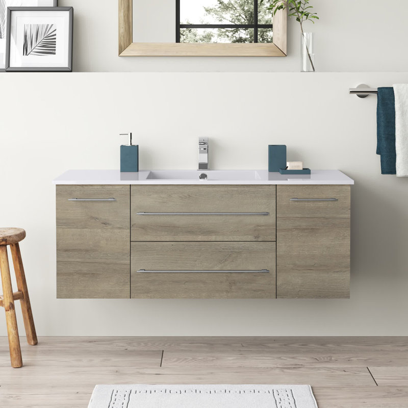 Kato 48" Single Sink Bathroom Vanity with Cultured Marble Top, Brown