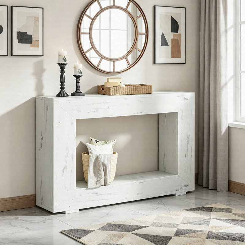 Console de 47 po de style campagnard, canapé d'entrée en bois rustique avec rangement, table d'appoint étroite pour le couloir