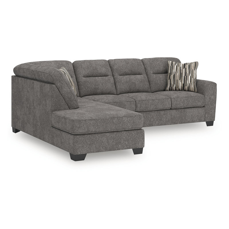 Canapé modulaire 2 pièces avec méridienne Massie, Orienté à gauche (vu de face), Polyester gris