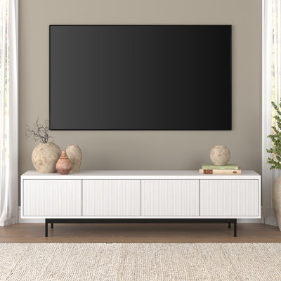 75" TV Stand for TVs up to 85" with Fluted Doors, Storage & Cable Management — White Mid-Century Modern Media Console for Living Room | Whitman