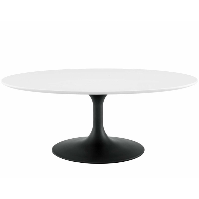 Table basse ovale en forme d'orchidée argentée, Blanc, H 15,5 po x L 27,5 po x l 42 po, Noir