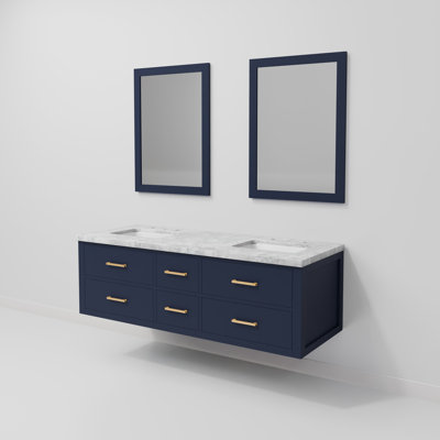 Castor 60" Wall Mounted Double Bathroom Vanity Set with Mirror