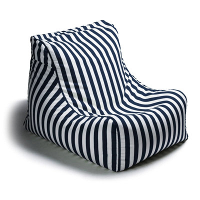Navy Striped Outdoor Bean Bag Lounge Chair, Weather & Fade‑Resistant Acrylic Cover, Bead Filling Patio Poolside Seating