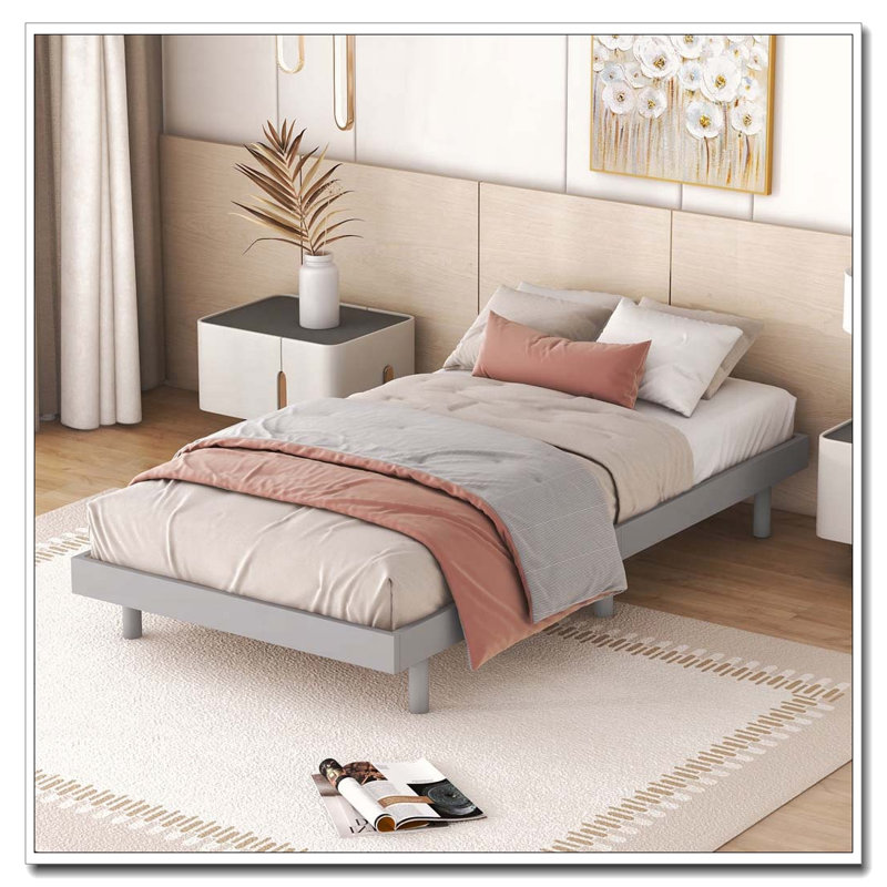 Base de lit plateforme moderne flottante, Gris, Simple