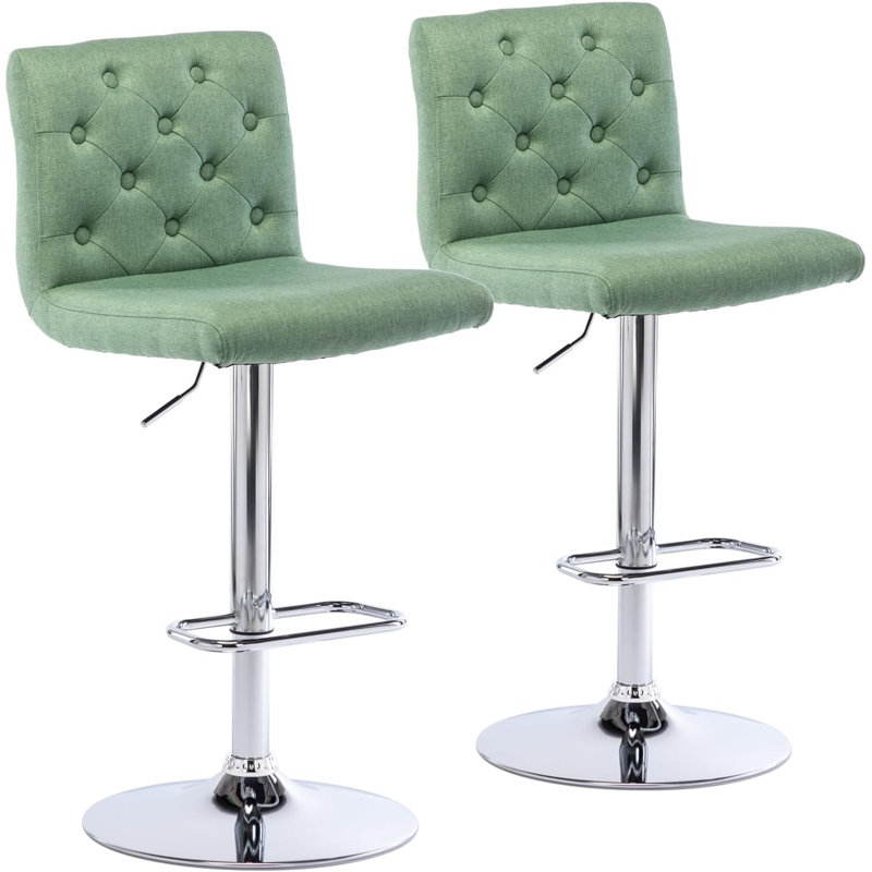 Tufted Fabric Bar Stools Set of 2, Adjustable Swivel Counter Height Barstools with Back, Upholstered Armless Airlift Bar Chairs for Kitchen Dining Cafe