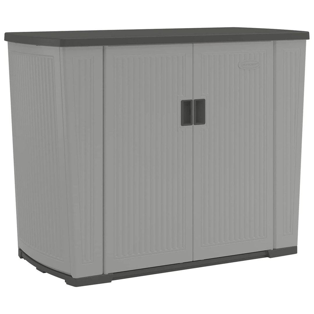 130 Gallon Plastic Lockable Deck Box with Lock in Dove Gray Suncast