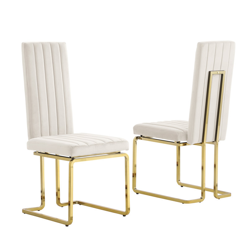 Chaise de salle à manger en velours, Crème, Or