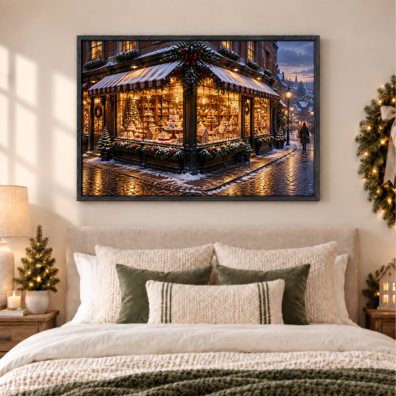 «Winter Bakery Window Art», art mural sur toile de Noël, H 32 po x l 48 po