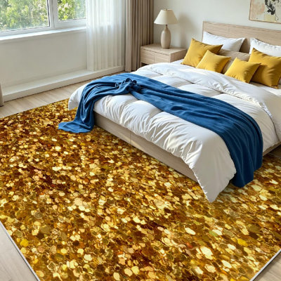 Tapis d'intérieur à paillettes dorés, lavable à la machine