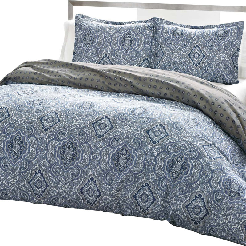 Milan Blue Paisley Cotton King Duvet Cover Set