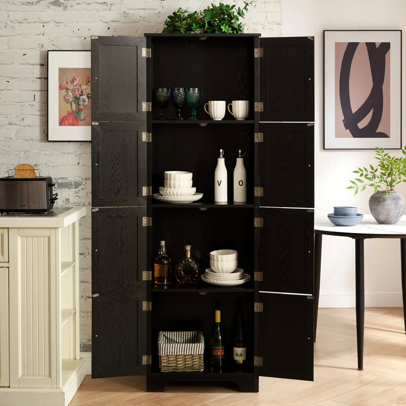 Armoire de rangement haute 72,4 "avec 8 portes et 4 tablettes, bibliothèque, Noir