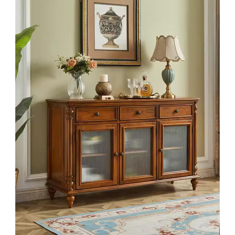 American Style Solid Wood & Glass Sideboard