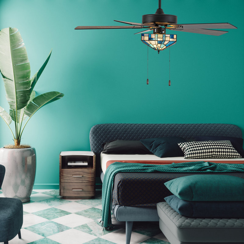 Ventilateur de plafond en vitrail d'intérieur 52 po avec télécommande Kyle