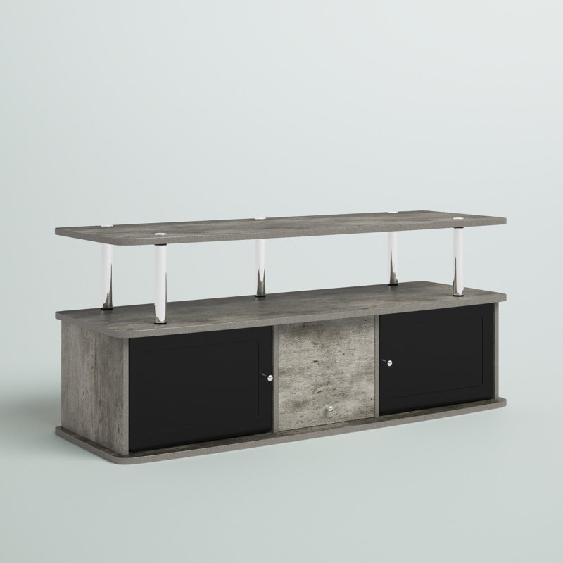 Meuble télé avec 3 armoires de rangement et tablette pour téléviseur de 55 po ou moins Edwin, Faux bouleau / noir