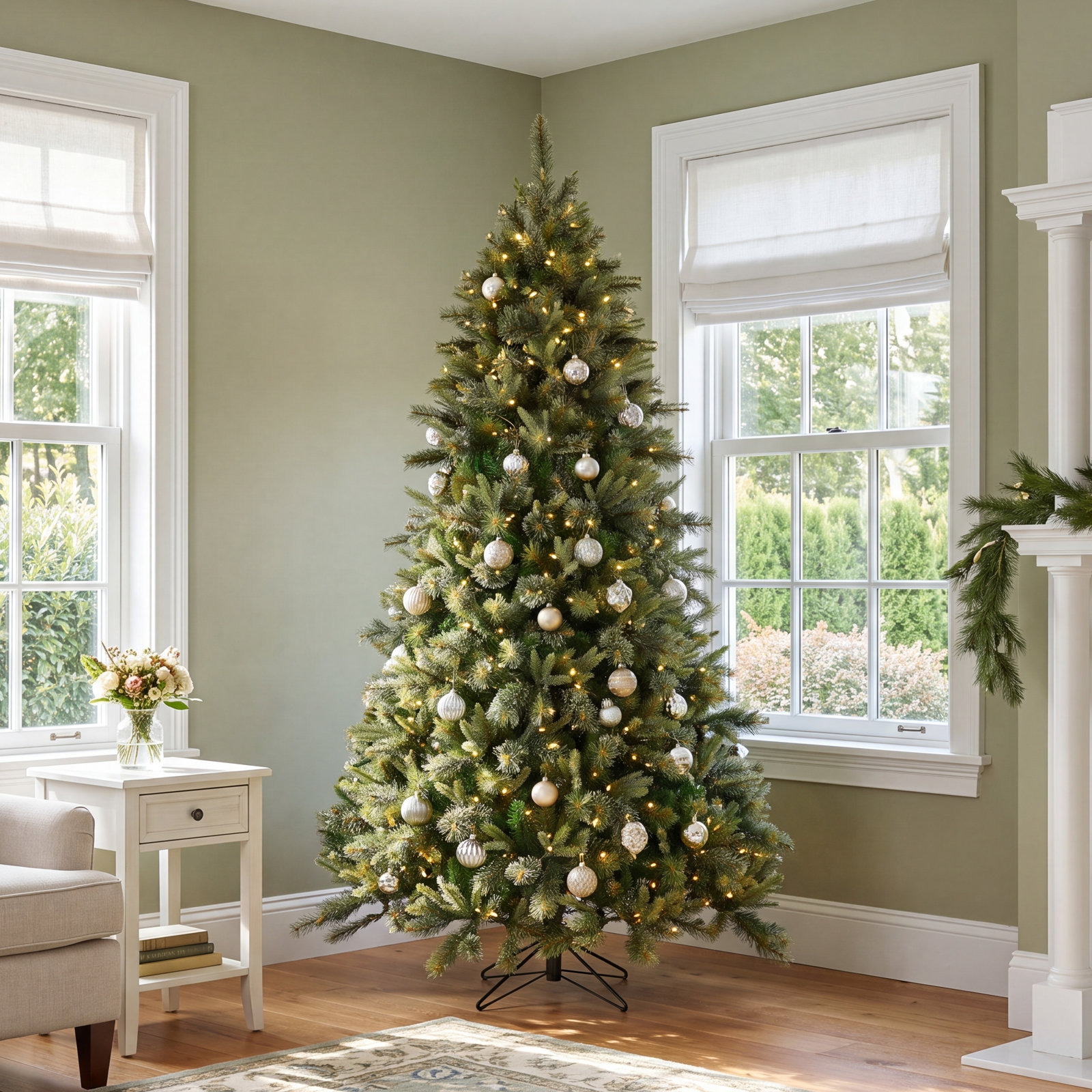 Kanhaya Flocked Pre-Lit Pine Christmas Tree, 9.5' H