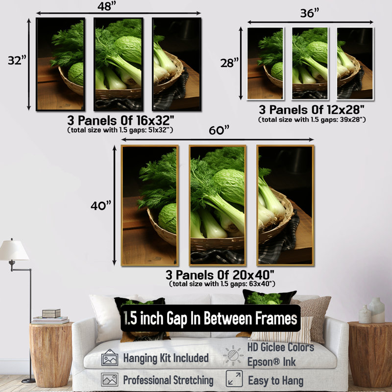 «Kitchen Fennel Herbs Fantasy 5 - Floral Herbs», art mural, Cadre flottant brun, H 28 po x l 36 po