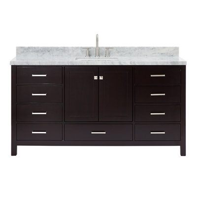 Cambridge 67'' Solid Wood Single Bathroom Vanity in Espresso, with 1.5'' Carrara Marble Top, Center, Rectangle Sink