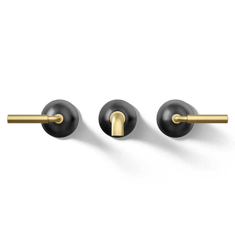 Tone Wall-Mount Bathroom Sink Faucet Trim, Matte Black w/Moderne Brass