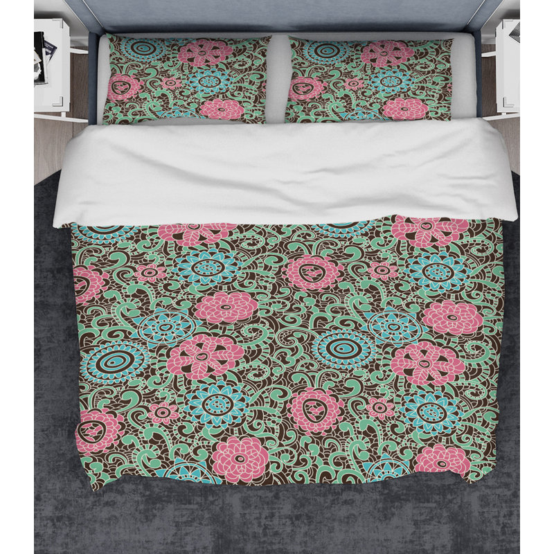 Ensemble de housse de couette designart fleurs, Housse de couette très grand + 2 taies décoratives