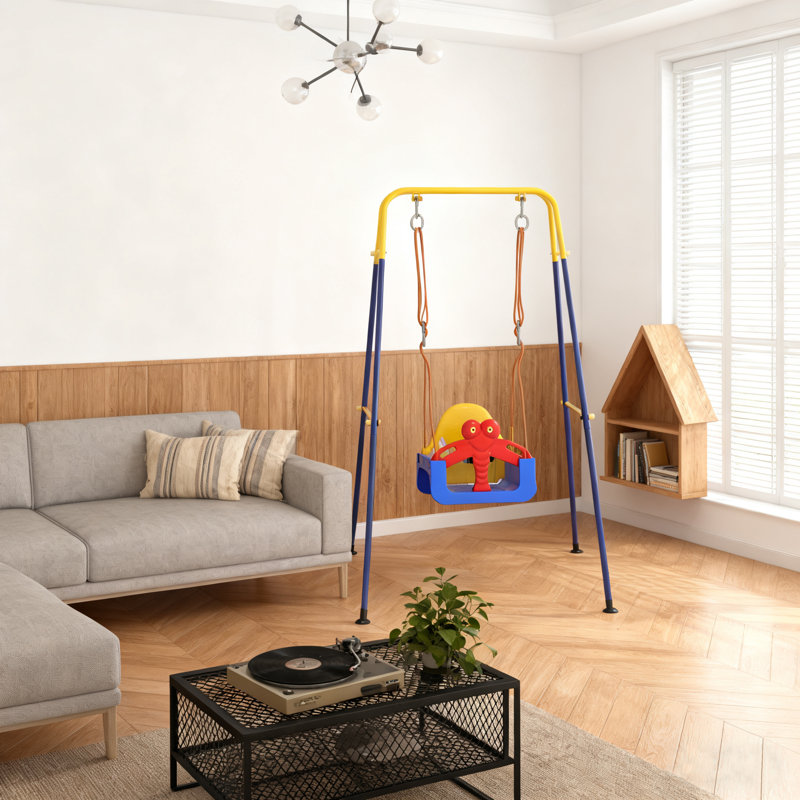 Portique 3 en 1, ceinture de sécurité, intérieur / extérieur, assemblage facile, support en métal robuste pour aire de jeu / cour / chambre de bébé, bleu