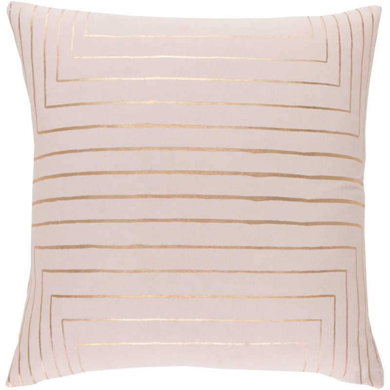 Crescent Striped Cotton Throw Pillow, 22" x 22", Pink/Yellow, Down Blend