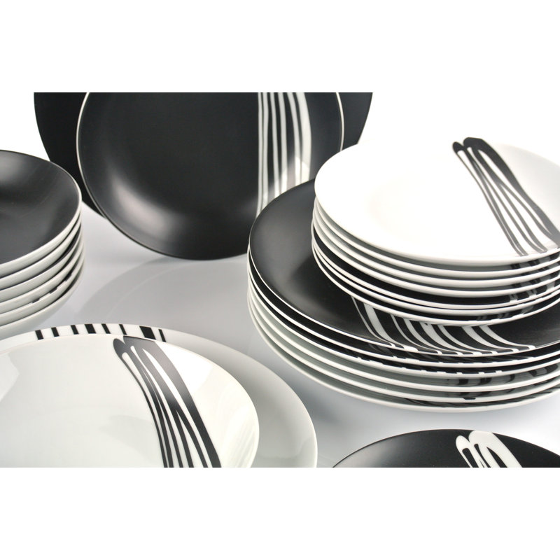 Caraballo 24pc Milan Black & White Dinner Set
