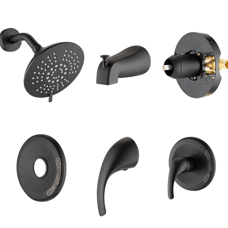 Douche noire matte avec robinet à 5 têtes et bec pivotant et débit de 2,2 gallons par minute