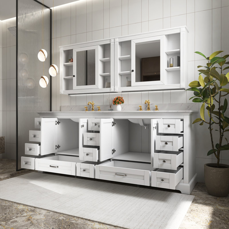 Meuble-lavabo mural 84 po avec comptoir en bois massif 84 po
