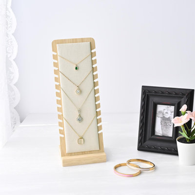 Ensemble de 2 supports en bambou autoportants pour colliers ou bracelets multiples, présentoir à bijoux, couleur beige