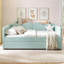 Lit de jour double rembourré avec lit gigogne escamotable et poche de rangement latérale, structure de canapé en tissu vichy-102828437-102949256