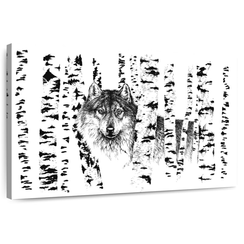 Birch Tree Forest Wolf, 24" H x 36" W