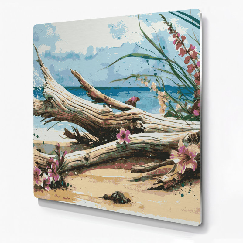 Art mural hawaïen en bois flotté beige, H 16 po x l 16 po