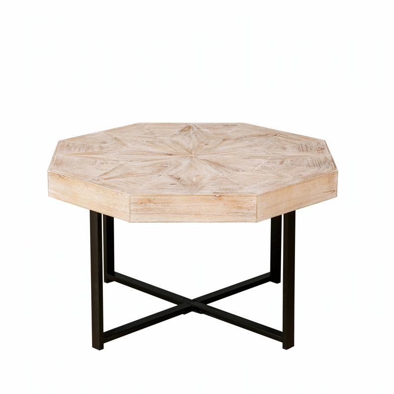 Table basse octogonale rétro, Bois de chêne naturel