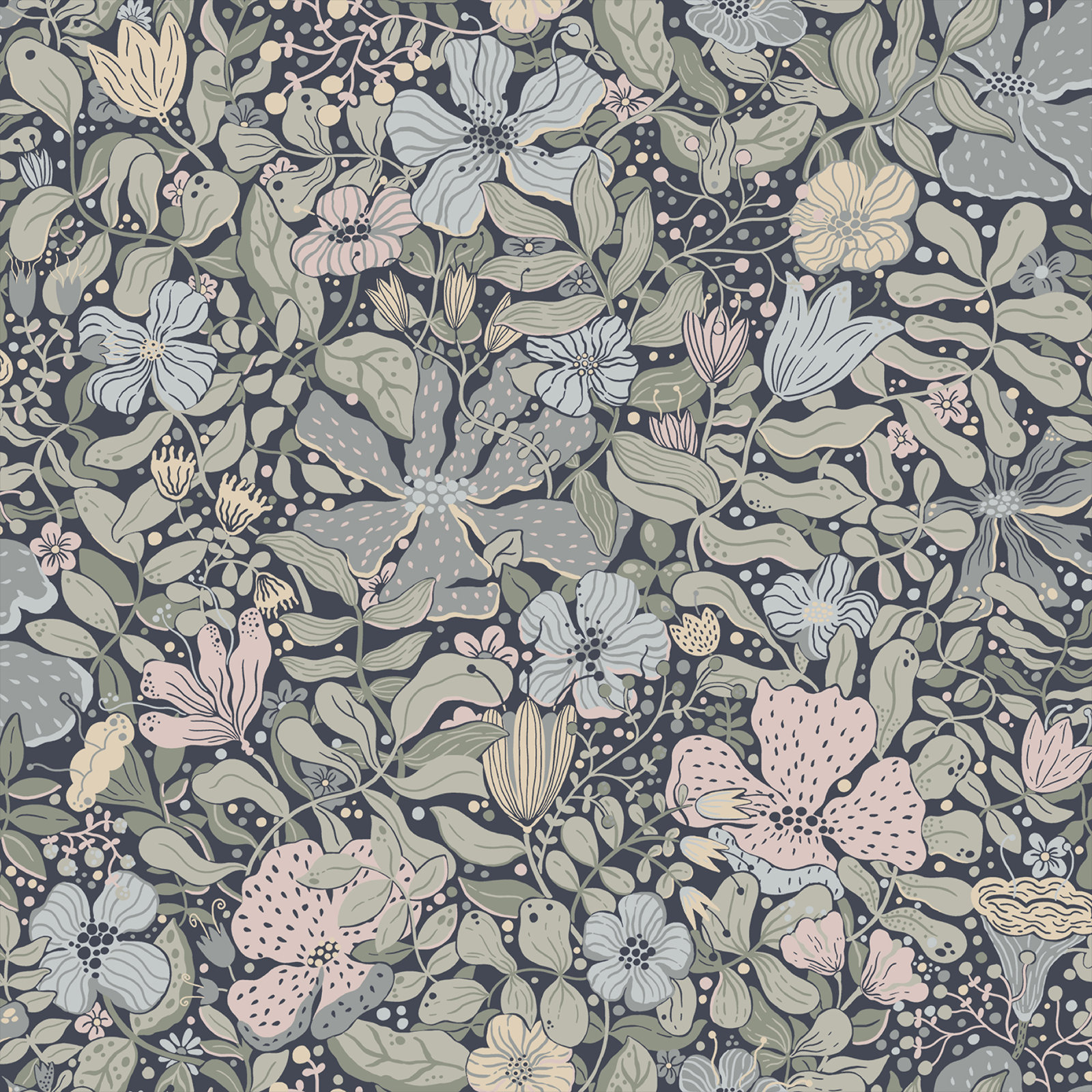Harriette Floral Wallpaper, Dark Blue