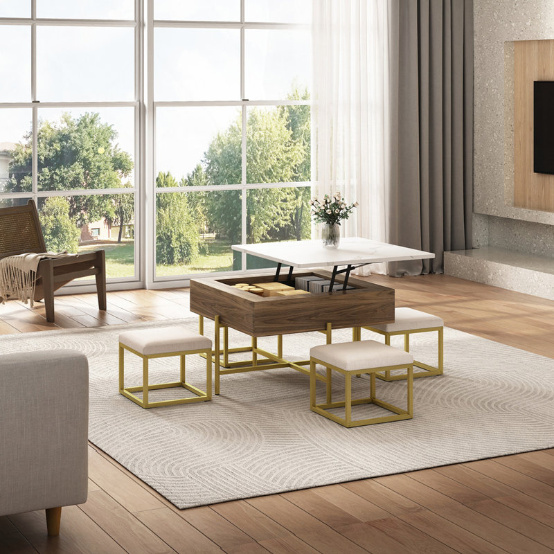 Ensemble de tables basses Modernes à plateau relevable carré avec 4 repose-pieds
