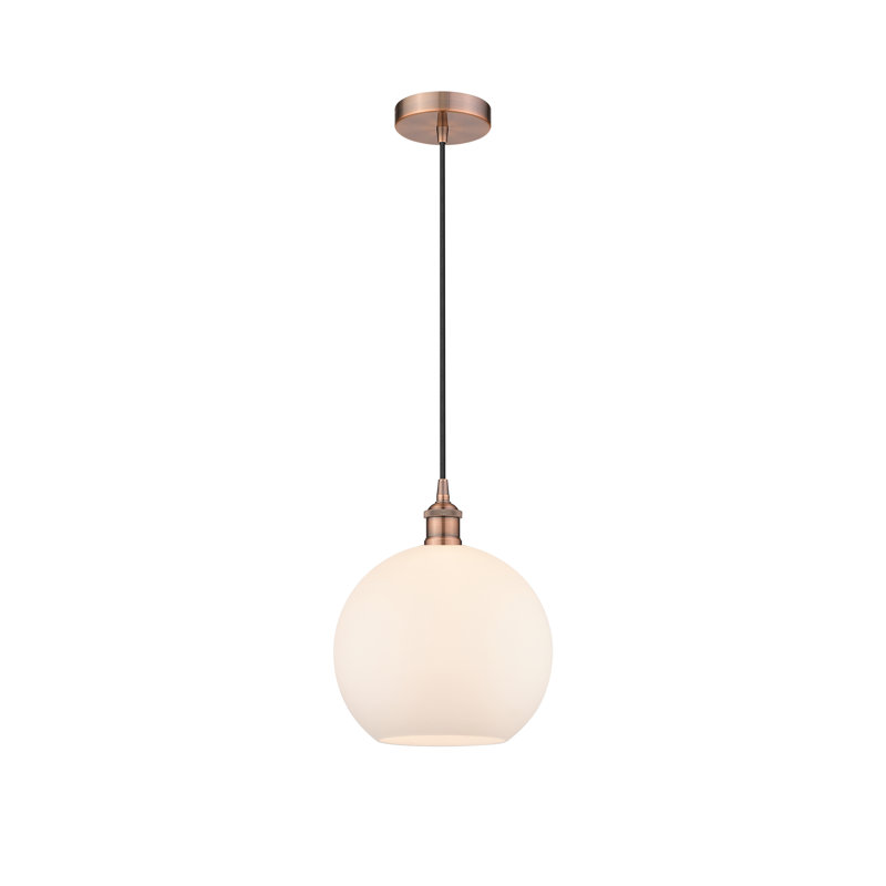Luminaire sphère suspendu à 1 lumière Ralph, H 12,75 po x l 10 po x P 10 po, Blanc mat, Cuivre antique