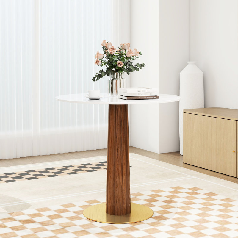 Table ronde de 33,5 po Lewiston, pattes de cuisine en bois fritté en pierre, base dorée, pique-nique pour 2 personnes à l'intérieur, petites collations rapides,