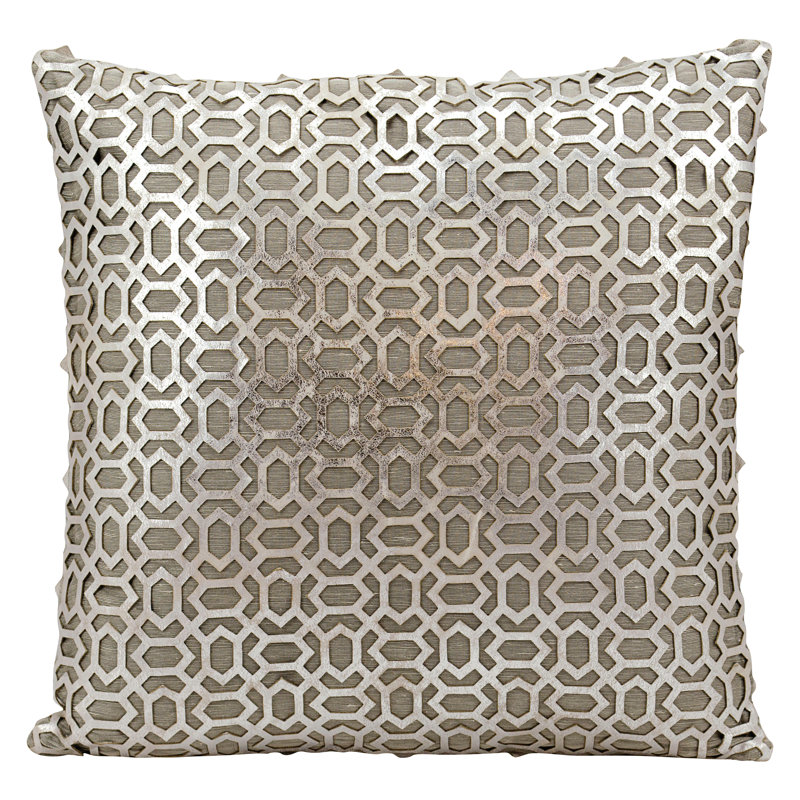 Laser Bias Laser Cut Natural Leather Throw Pillow, Silver White