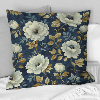 Navy Blue Country Chic Flowers I - Farmhouse Pillow