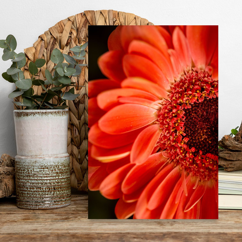 Art mural contemporain abstrait fleur orange, H 18 po x l 12 po