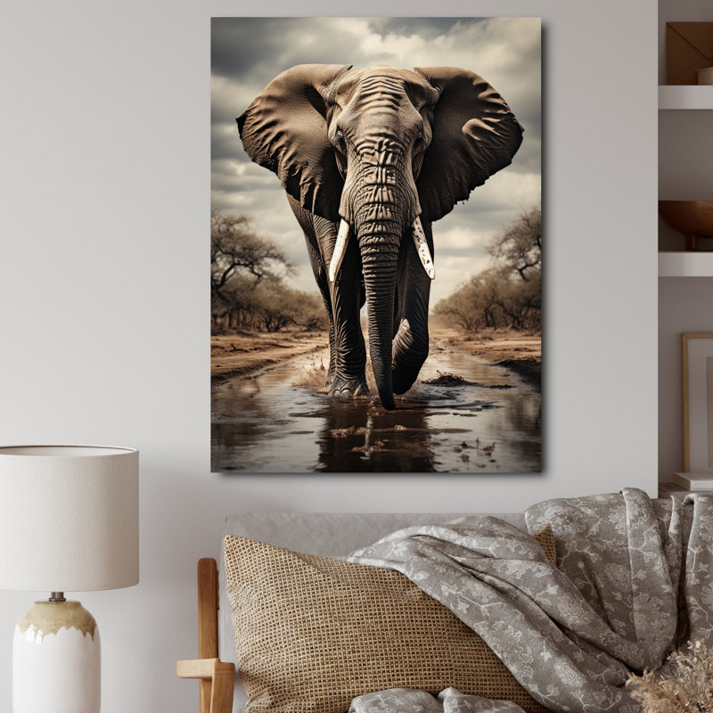 Portrait d'éléphant monochrome I - reproduction sur toile, H 32 po x l 24 po x P 1 po, Toile tendue