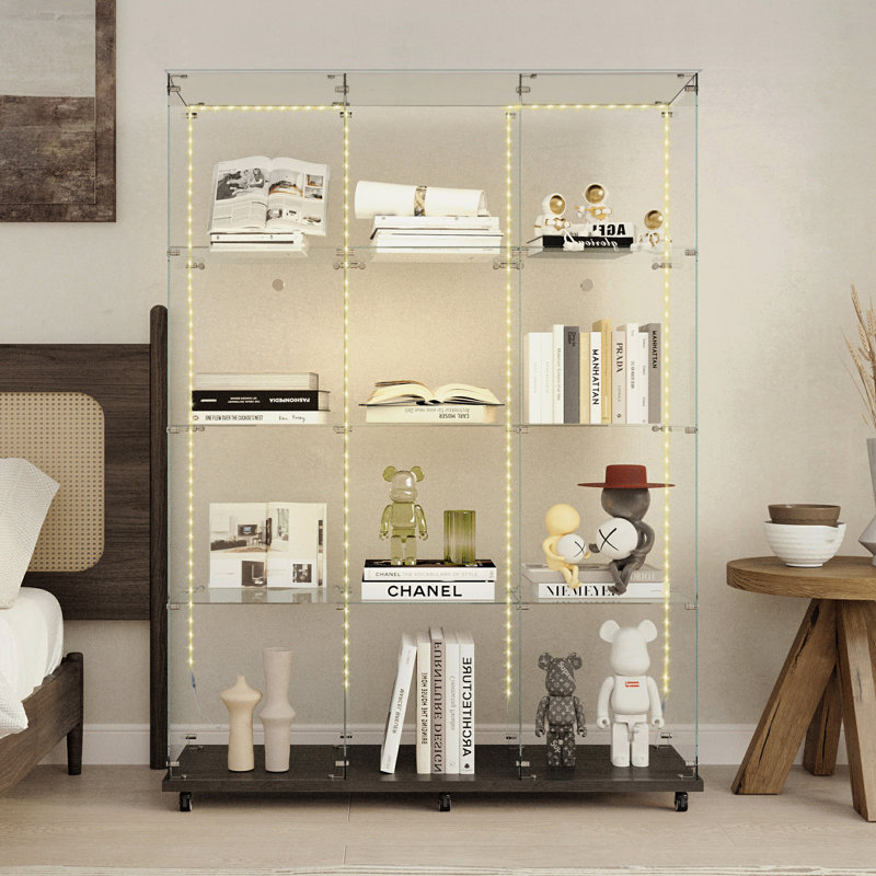 Tempered Glass Display Cabinet,Wine Cabinet, Storage Cabinet,File Cabinet With Bluetooth Led Light Strips, Black