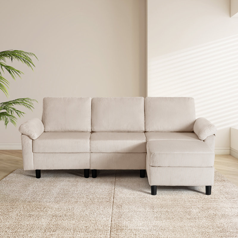 Canapé modulaire, canapé 3 places en L avec repose-pieds mobile, canapé modulaire de rangement moderne pour le salon, beige