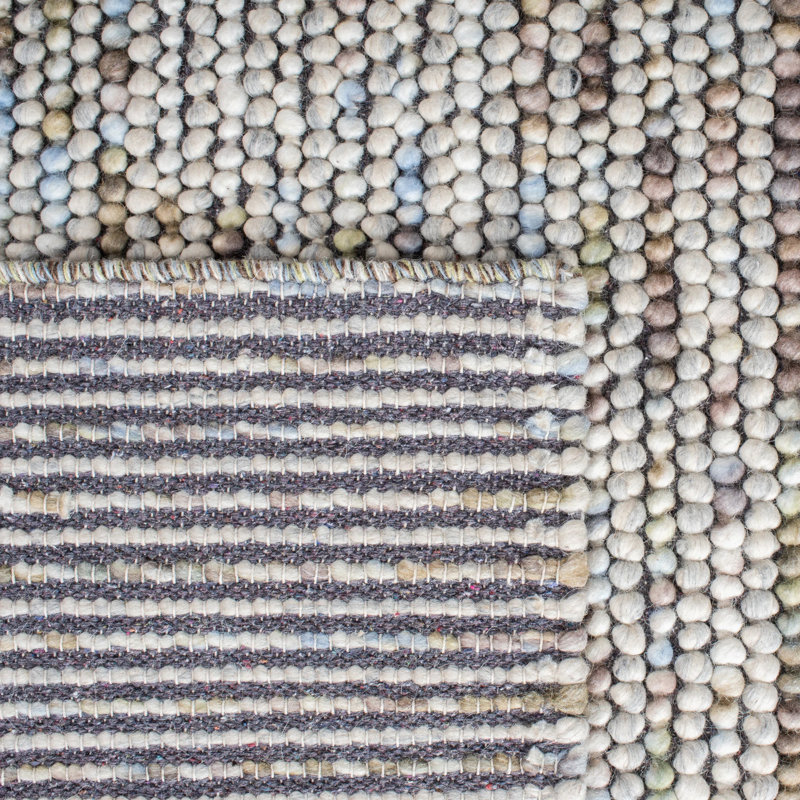 Tapis tissé à plat à la main Elle en ivoire / multicolore, Rectangle 10 pi x 14 pi