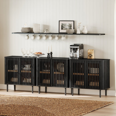 Mid Century Modern Sideboard Buffet Cabinet with Storage, 94.5" Fluted Credenza with 6 Doors and Adjustable Shelves for Kitchen, Dinning Room, Living Room
