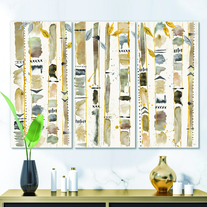 « abstract gold bouleau trees », reproduction d’image multi-pièces sur toile, H 40 po x l 60 po x P 1 po