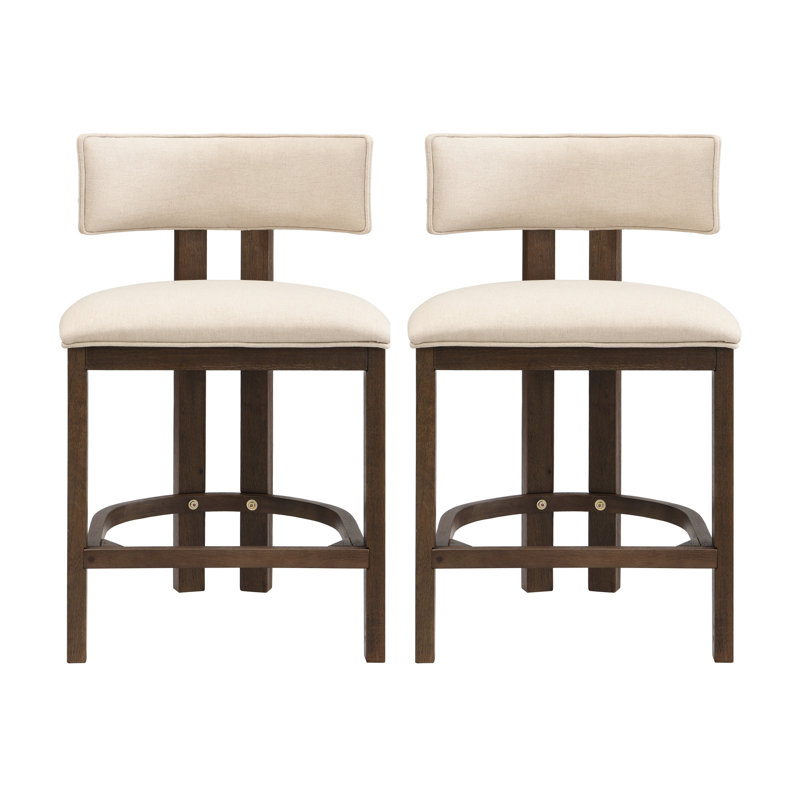  Tabourets de comptoir contemporains en tissu beige, ensemble luxueux de 2 tabourets hauts, sièges en bois massif au fini noyer moderne