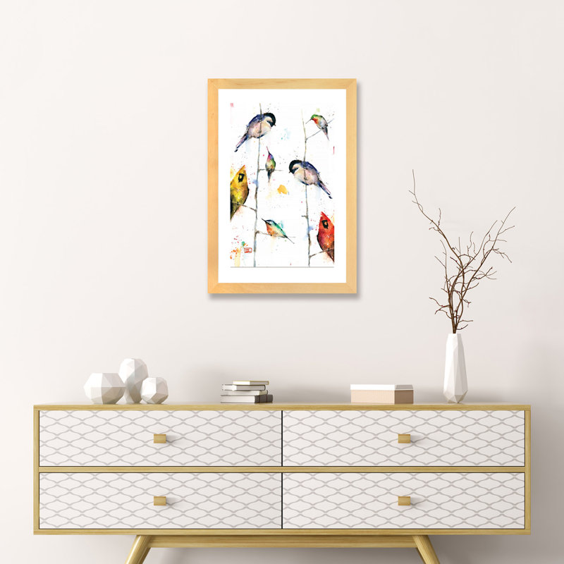 «Birds on Branches» - reproduction, H 16 po x l 24 po x P 1 po, Papier bois naturel